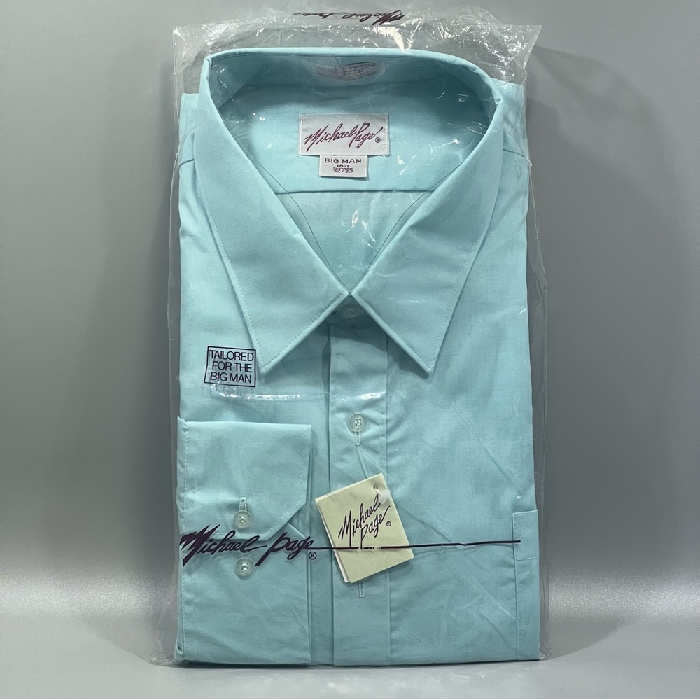 VTG Michael Page Big Men Long Sleeve Turquoise Dress Shirt Brand New 18 1/2 32/3